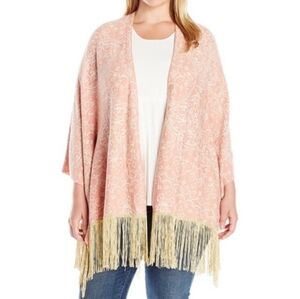 Seven 7 Melissa McCarthy Gorgeous Pink Kimono Gold Fringe Size 3X